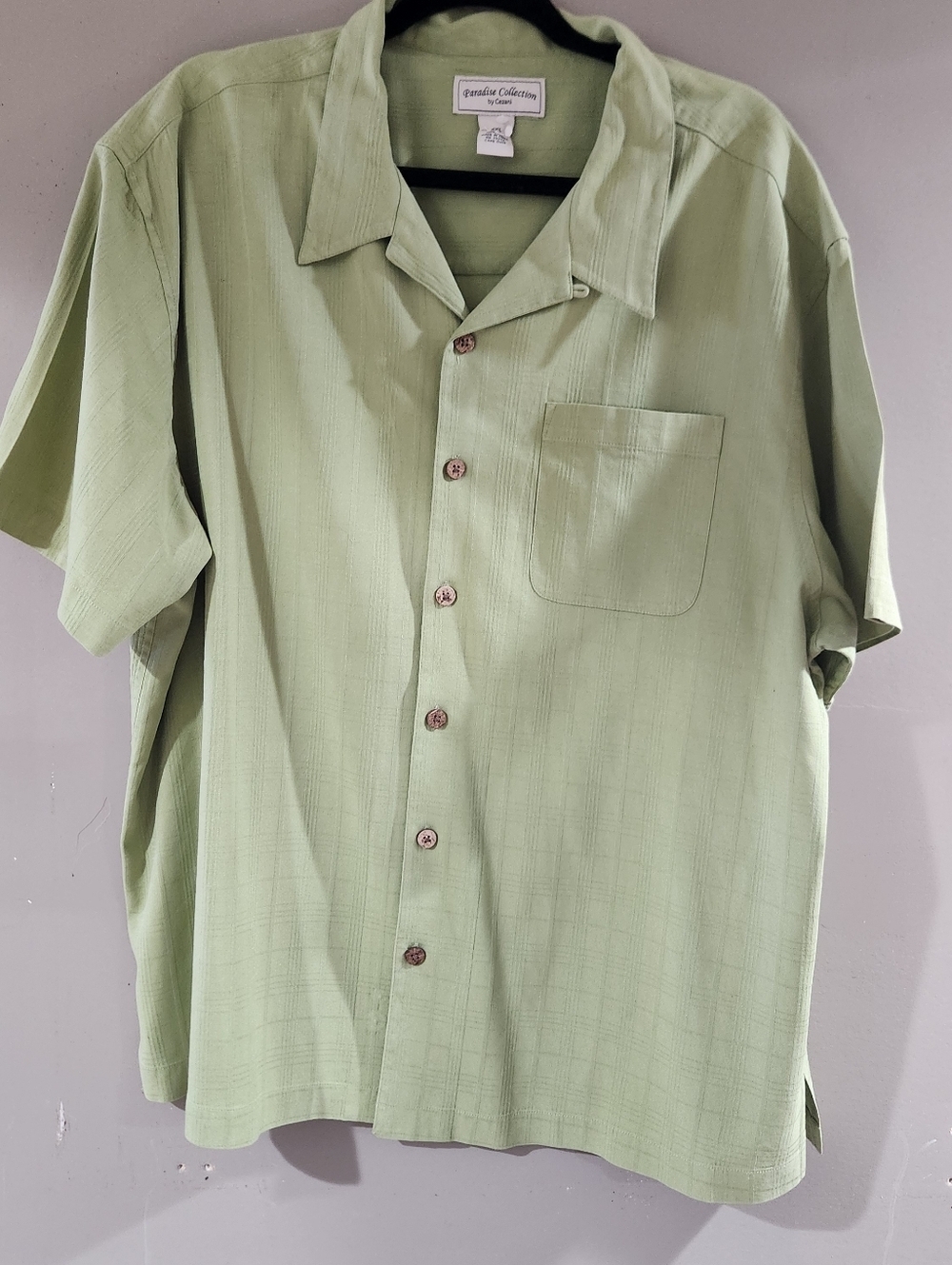 Paradise Collection By Cezani 100% Silk Button Shirt Size XXL Pastel Green